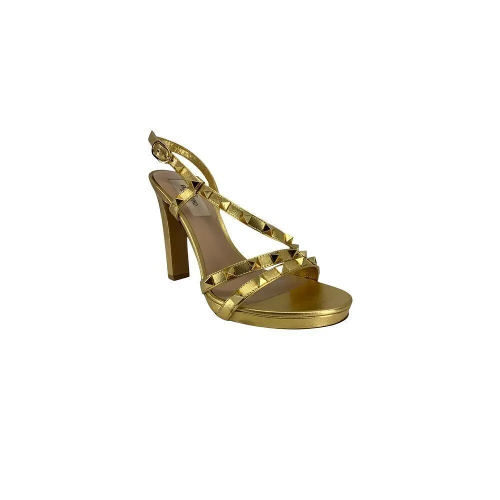 Valentino Garavani Womens Gold Rockstud Sandals Size 37.5